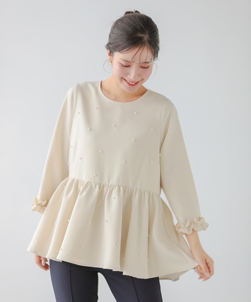 袖フリルパールペプラムトップス（シャツ/ブラウス）｜Fit more