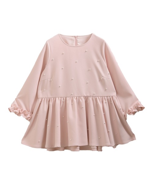 袖フリルパールペプラムトップス　フィットモア セール】袖フリルパールペプラムトップス（シャツ/ブラウス