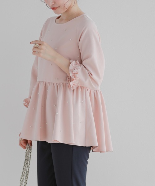 袖フリルパールペプラムトップス（シャツ/ブラウス）｜Fit more