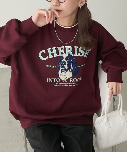 裏起毛ドッグプリント サガラ刺繍 BIGシルエットスウェット