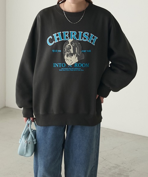 BONLECILL（ボンルシール）の「裏起毛ドッグプリント サガラ刺繍 BIGシルエットスウェット（スウェット・レディース・ネイビー/バーガンディー/モスグリーン/杢グレー/チャコールグレー・FREE）」の7枚目の写真