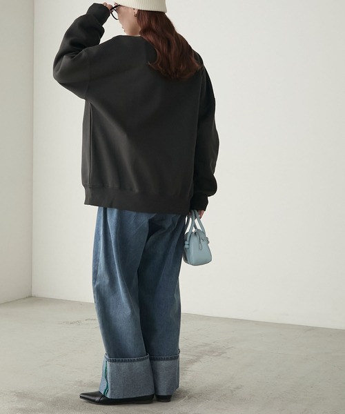 BONLECILL（ボンルシール）の「裏起毛ドッグプリント サガラ刺繍 BIGシルエットスウェット（スウェット・レディース・ネイビー/バーガンディー/モスグリーン/杢グレー/チャコールグレー・FREE）」の11枚目の写真