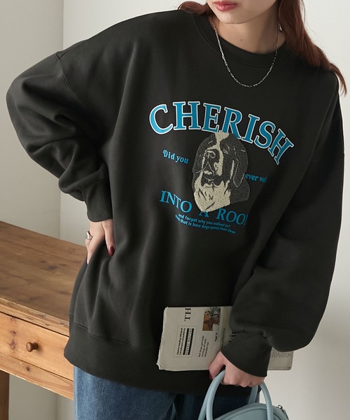 BONLECILL（ボンルシール）の「裏起毛ドッグプリント サガラ刺繍 BIGシルエットスウェット（スウェット・レディース・ネイビー/バーガンディー/モスグリーン/杢グレー/チャコールグレー・FREE）」の13枚目の写真