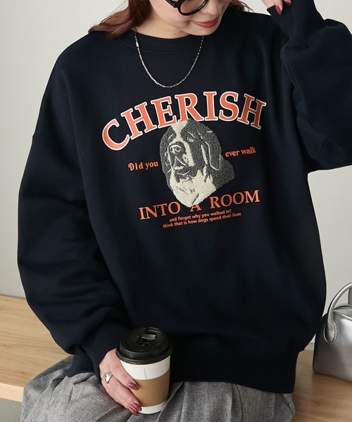 セール】裏起毛ドッグプリント サガラ刺繍 BIGシルエットスウェット