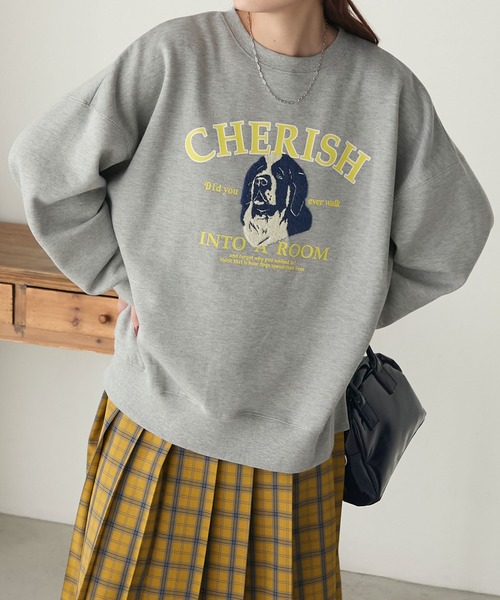 BONLECILL（ボンルシール）の「裏起毛ドッグプリント サガラ刺繍 BIGシルエットスウェット（スウェット・レディース・ネイビー/バーガンディー/モスグリーン/杢グレー/チャコールグレー・FREE）」の15枚目の写真