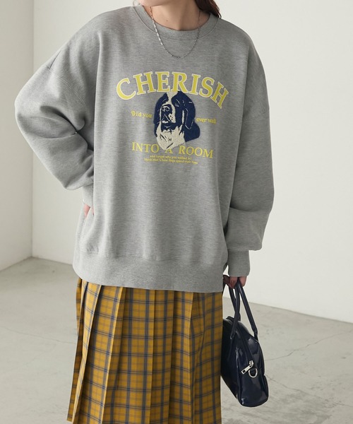 BONLECILL（ボンルシール）の「裏起毛ドッグプリント サガラ刺繍 BIGシルエットスウェット（スウェット・レディース・ネイビー/バーガンディー/モスグリーン/杢グレー/チャコールグレー・FREE）」の16枚目の写真