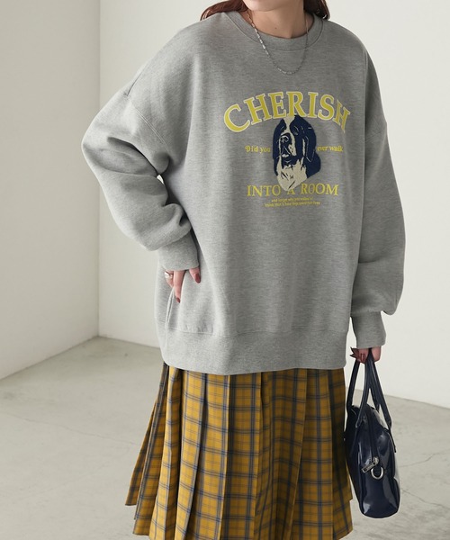 BONLECILL（ボンルシール）の「裏起毛ドッグプリント サガラ刺繍 BIGシルエットスウェット（スウェット・レディース・ネイビー/バーガンディー/モスグリーン/杢グレー/チャコールグレー・FREE）」の17枚目の写真