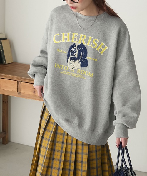 BONLECILL（ボンルシール）の「裏起毛ドッグプリント サガラ刺繍 BIGシルエットスウェット（スウェット・レディース・ネイビー/バーガンディー/モスグリーン/杢グレー/チャコールグレー・FREE）」の22枚目の写真