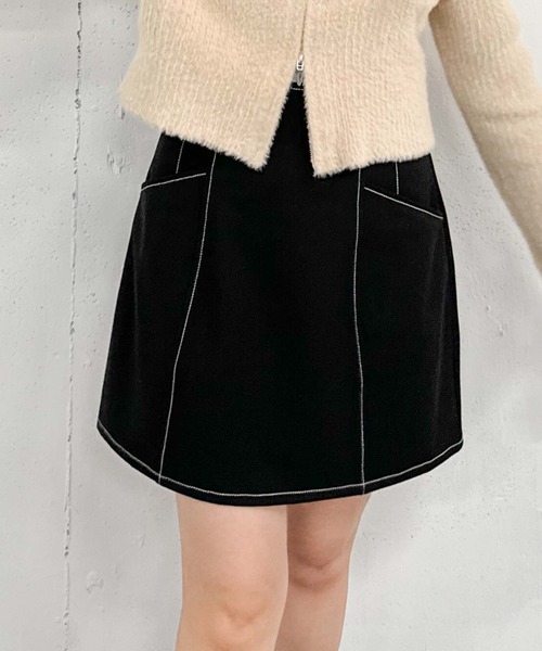 archives（アルシーヴ）の「配色ステッチ台形ミニスカート（スカート・レディース・アイボリー/ブラウン/ブラック・MEDIUM）」の2枚目の写真