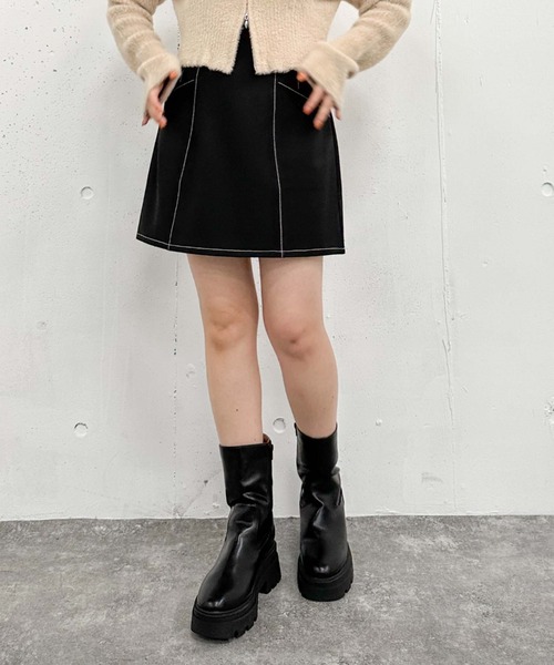 archives（アルシーヴ）の「配色ステッチ台形ミニスカート（スカート・レディース・アイボリー/ブラウン/ブラック・MEDIUM）」の13枚目の写真