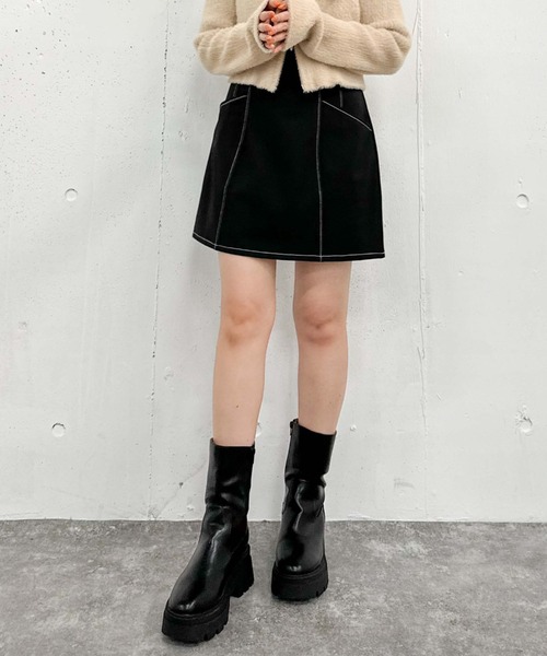 archives（アルシーヴ）の「配色ステッチ台形ミニスカート（スカート・レディース・アイボリー/ブラウン/ブラック・MEDIUM）」の14枚目の写真