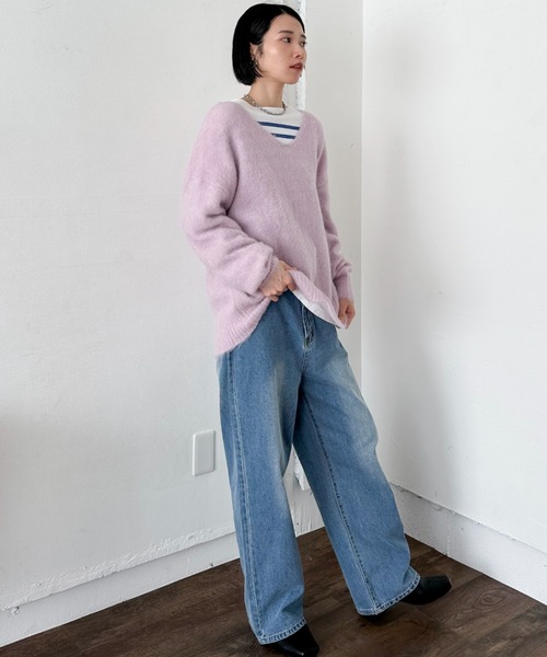 Doux archives（ドゥアルシーヴ）の「アルパカウールＶネックニット（ニット/セーター・レディース・ピンク/ベージュ/グレー/アイボリー・38）」の19枚目の写真