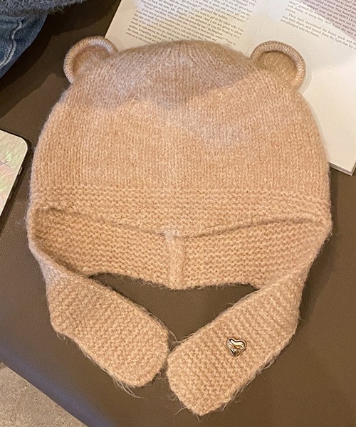 ROOPTOKYO（ループトウキョウ）の「ハートボタン付き クマ耳 バラクラバ（ニットキャップ/ビーニー・レディース・アイボリー/ブラック/グレー・FREE）」の14枚目の写真