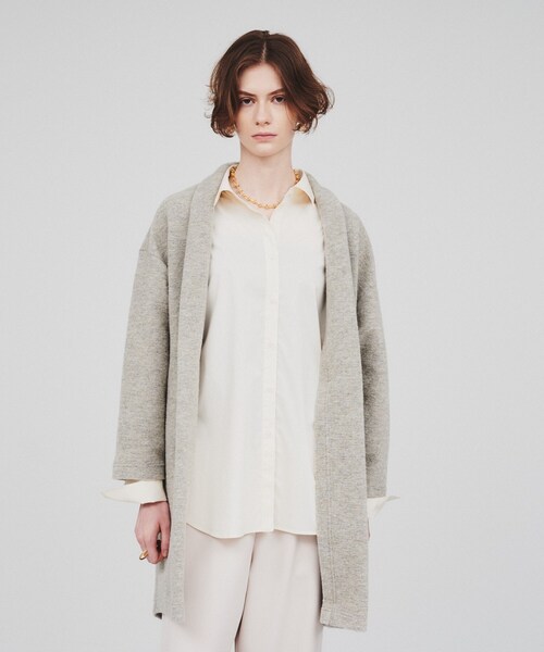 cloenc(クロエンス)の「◆ラメスライバー ニットガウンコート(ノーカラーコート・レディース・チャコールグレー/ナチュラル・02)」の2枚目の写真