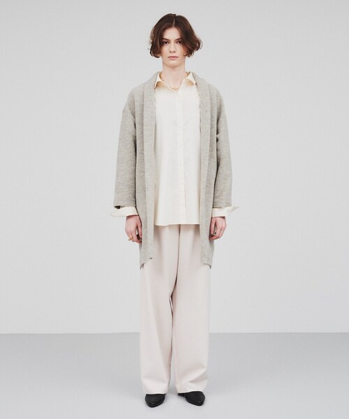 cloenc(クロエンス)の「◆ラメスライバー ニットガウンコート(ノーカラーコート・レディース・チャコールグレー/ナチュラル・02)」の7枚目の写真