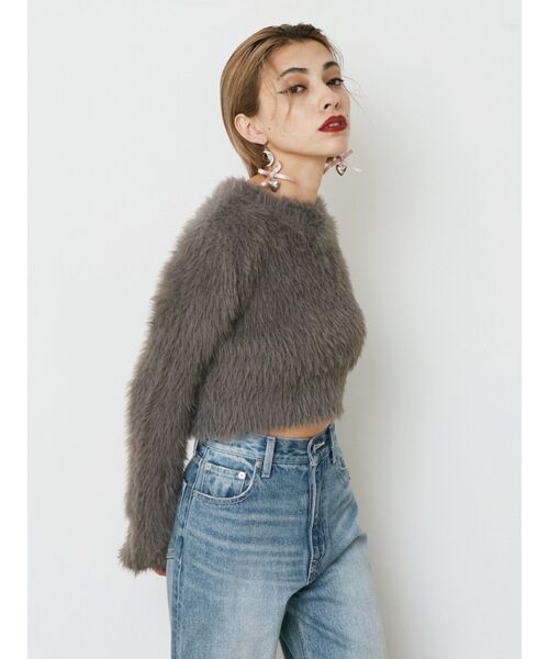 EVRIS(エヴリス)の「【クロップド丈】フェザーヤーンコンパクトニットトップス(ニット/セーター・レディース・ホワイト/ピンク/ブラック/グレー・FREE)」の19枚目の写真