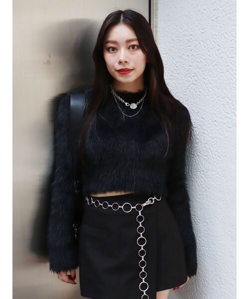 EVRIS(エヴリス)の「【クロップド丈】フェザーヤーンコンパクトニットトップス(ニット/セーター・レディース・ホワイト/ピンク/ブラック/グレー・FREE)」の22枚目の写真