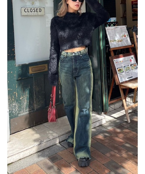 EVRIS(エヴリス)の「【クロップド丈】フェザーヤーンコンパクトニットトップス(ニット/セーター・レディース・ホワイト/ピンク/ブラック/グレー・FREE)」の8枚目の写真