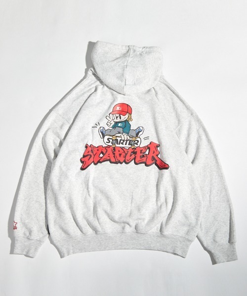 STARTER BLACK LABEL（スターターブラックレーベル）の「STARTER BLACK LABEL オーバーサイズバックプリントスターボーイ 裏起毛プルパーカー（パーカー・メンズ・チャコール/ブラック/ホワイト系・M/L/XL）」の19枚目の写真