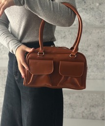 Burner（バーナー）の「【OKUOKU　0909】外ポケットボストンバッグ トートバッグ フラップダブルポケットのレザータッチ  oku-bag-741325859435-23 N（ボストンバッグ）」