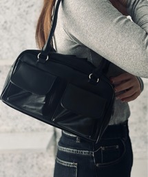 【OKUOKU 0909】外ポケットボストンバッグ トートバッグ フラップダブルポケットのレザータッチ oku-bag-741325859435-23 N【RBTS】