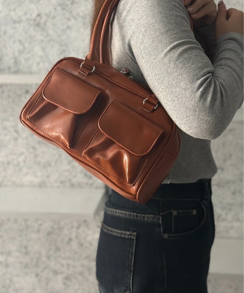 Burner(バーナー)の「【OKUOKU 0909】外ポケットボストンバッグ トートバッグ フラップダブルポケットのレザータッチ oku-bag-741325859435-23 N【RBTS】(ボストンバッグ・レディース・ブラック/ワイン/ブラウン/ライトブルー/ホワイト・FREE)」の17枚目の写真