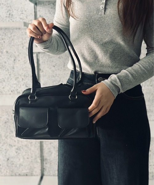 Burner(バーナー)の「【OKUOKU 0909】外ポケットボストンバッグ トートバッグ フラップダブルポケットのレザータッチ oku-bag-741325859435-23 N【RBTS】(ボストンバッグ・レディース・ブラック/ワイン/ブラウン/ライトブルー/ホワイト・FREE)」の15枚目の写真