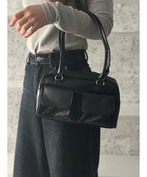 Burner(バーナー)の「【OKUOKU 0909】外ポケットボストンバッグ トートバッグ フラップダブルポケットのレザータッチ oku-bag-741325859435-23 N【RBTS】(ボストンバッグ・レディース・ブラック/ワイン/ブラウン/ライトブルー/ホワイト・FREE)」の16枚目の写真