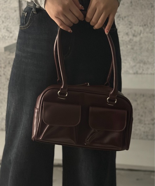 Burner(バーナー)の「【OKUOKU 0909】外ポケットボストンバッグ トートバッグ フラップダブルポケットのレザータッチ oku-bag-741325859435-23 N【RBTS】(ボストンバッグ・レディース・ブラック/ワイン/ブラウン/ライトブルー/ホワイト・FREE)」の18枚目の写真