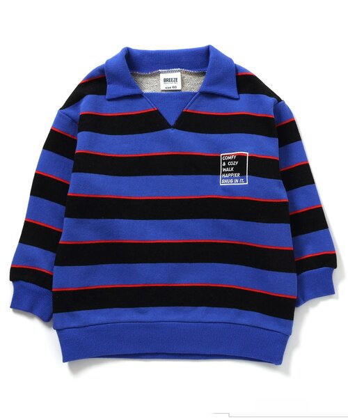 BREEZE（ブリーズ）の「衿付きボーダートレーナー（スウェット・キッズ・ブルー/アイボリー・80/90/100/110/120/130/140/150）」の2枚目の写真