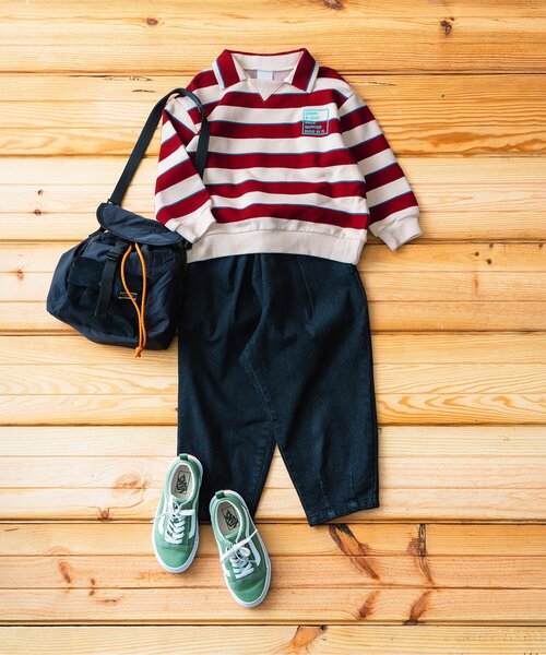 BREEZE（ブリーズ）の「衿付きボーダートレーナー（スウェット・キッズ・ブルー/アイボリー・80/90/100/110/120/130/140/150）」の3枚目の写真