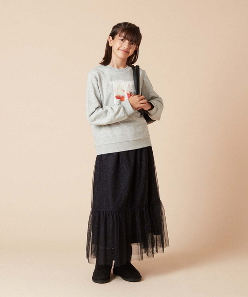 a.v.v（アーヴェヴェ）の「[160]ラメチュールティアードロングスカート（スカート・キッズ・アイボリー/ブラック・160）」の21枚目の写真
