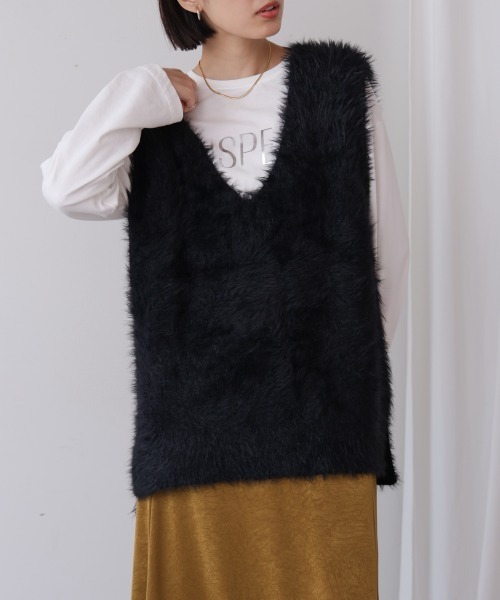 Bou Jeloud(ブージュルード)の「ソウバリシャギーニットベスト(ベスト・レディース・オフホワイト/グレー/ブラック/グレイッシュベージュ・FREE)」の21枚目の写真