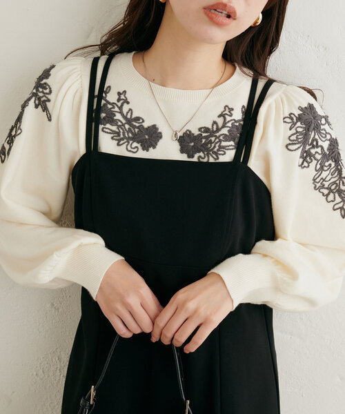 お花モチーフコード刺繍ニット（ニット/セーター）｜natural couture