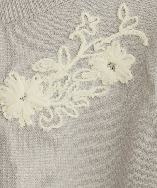 スーパービューティー 花モチーフ刺繍Aラインコート ライトベージュ 42