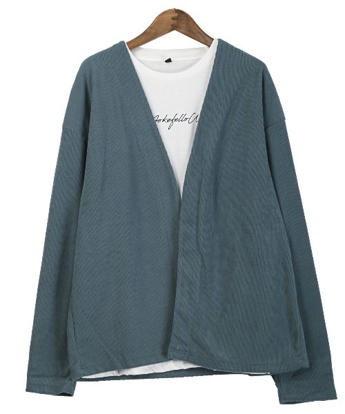 LUXSTYLE(ラグスタイル)の「アンサンブルセットコーデュロイカーディガン&ロンT(アンサンブル・メンズ・ブラック/チャコールグレー/ブルー・M/L/XL)」の8枚目の写真