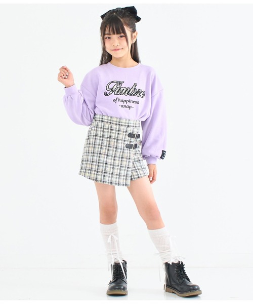 ANAP kids（アナップキッズ）の「ベルトデザイン ツイード スカパン【セットアップ着用可】（スカート・キッズ・ベージュ/ブラック・130cm/110cm/120cm）」の3枚目の写真