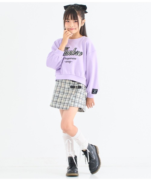 ANAP kids（アナップキッズ）の「ベルトデザイン ツイード スカパン【セットアップ着用可】（スカート・キッズ・ベージュ/ブラック・130cm/110cm/120cm）」の4枚目の写真