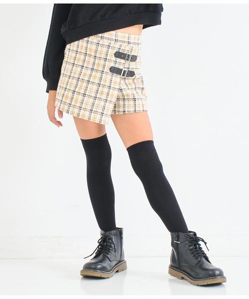 ANAP kids（アナップキッズ）の「ベルトデザイン ツイード スカパン【セットアップ着用可】（スカート・キッズ・ベージュ/ブラック・130cm/110cm/120cm）」の5枚目の写真