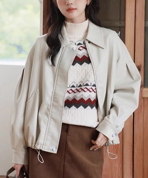 【セール】ジップアップPUブルゾン（ライダースジャケット）｜Doula Doula（ドゥーラドゥーラ）