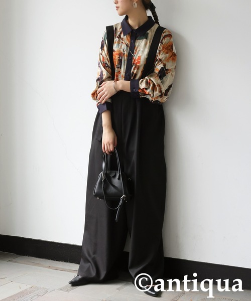 antiqua(アンティカ)の「タックサロペット(サロペット/オーバーオール・レディース・グレー/ブラック・ONESIZE)」の3枚目の写真