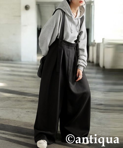 antiqua(アンティカ)の「タックサロペット(サロペット/オーバーオール・レディース・グレー/ブラック・ONESIZE)」の5枚目の写真