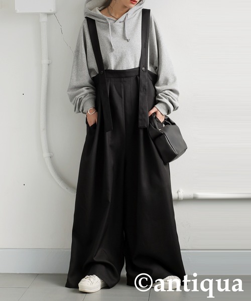 antiqua(アンティカ)の「タックサロペット(サロペット/オーバーオール・レディース・グレー/ブラック・ONESIZE)」の6枚目の写真