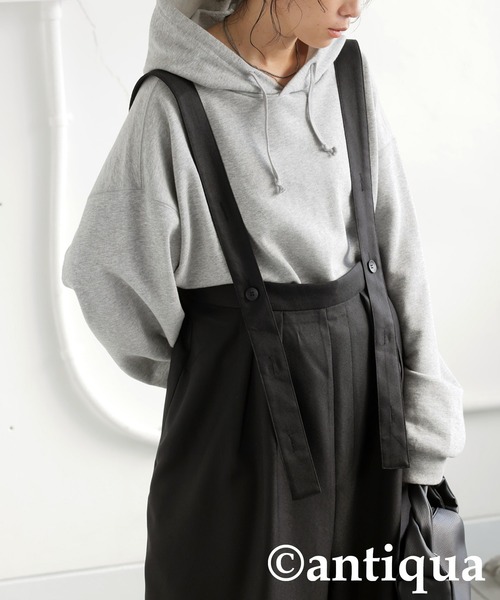 antiqua(アンティカ)の「タックサロペット(サロペット/オーバーオール・レディース・グレー/ブラック・ONESIZE)」の8枚目の写真