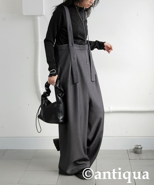 antiqua(アンティカ)の「タックサロペット(サロペット/オーバーオール・レディース・グレー/ブラック・ONESIZE)」の11枚目の写真