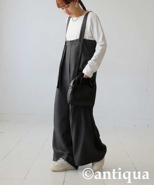 antiqua(アンティカ)の「タックサロペット(サロペット/オーバーオール・レディース・グレー/ブラック・ONESIZE)」の12枚目の写真