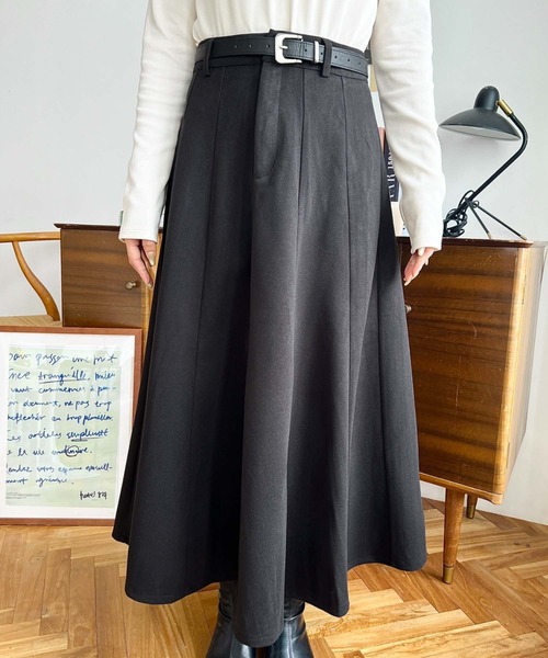 セール】ベルト付きダーツ切替フレアスカート（スカート）｜LOULOU