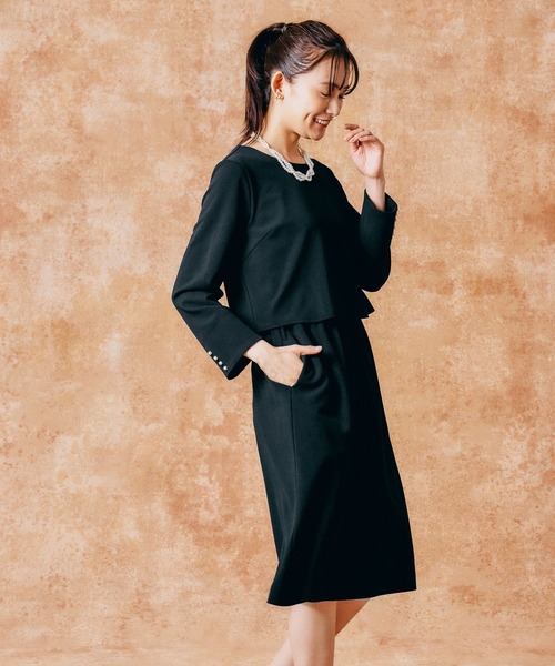 GLOBAL WORK（グローバルワーク）の「スゴラクストレッチドッキングワンピース/133627（ワンピース・レディース・ブラック/グレイッシュベージュ/ネイビー・MEDIUM/LARGE）」の8枚目の写真