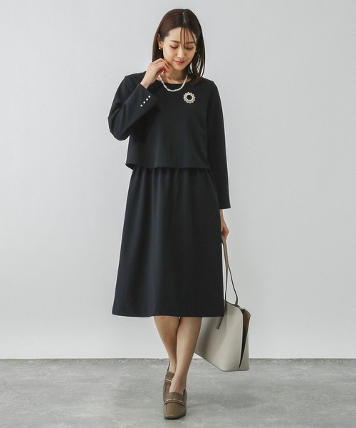 GLOBAL WORK（グローバルワーク）の「スゴラクストレッチドッキングワンピース/133627（ワンピース・レディース・ブラック/グレイッシュベージュ/ネイビー・MEDIUM/LARGE）」の12枚目の写真