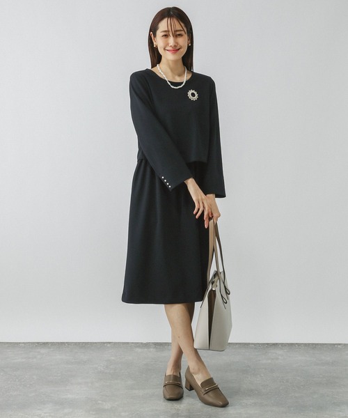 GLOBAL WORK（グローバルワーク）の「スゴラクストレッチドッキングワンピース/133627（ワンピース・レディース・ブラック/グレイッシュベージュ/ネイビー・MEDIUM/LARGE）」の14枚目の写真